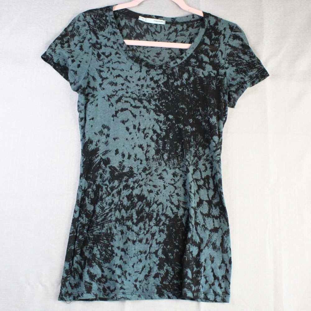 Maurices Teal Black Abstract Burnout T-Shirt Medium Grunge Streetwear Y2K Edgy